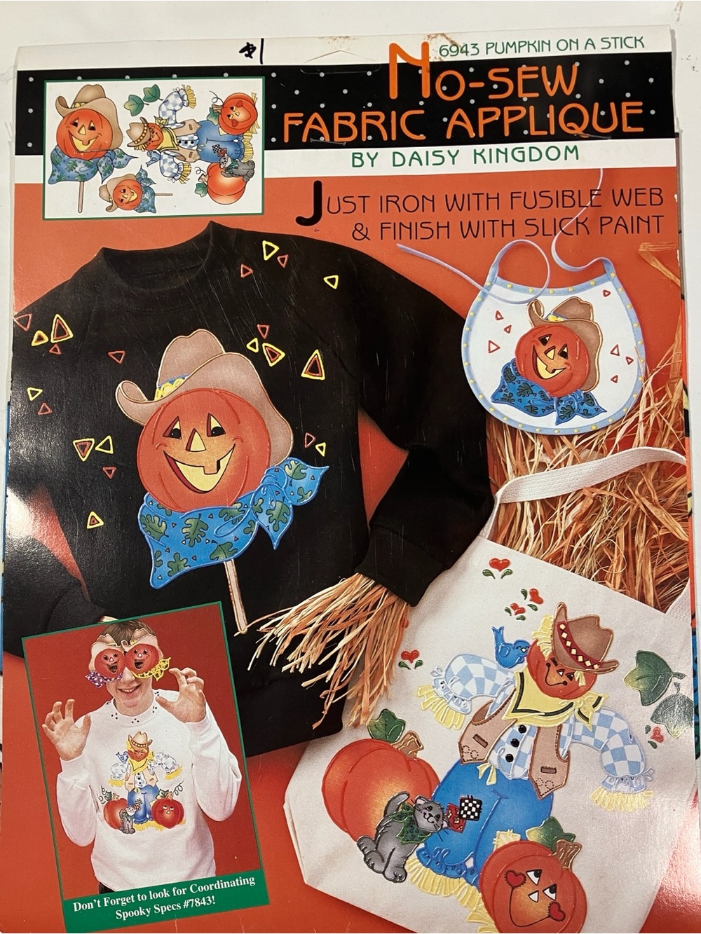 Vtg Daisy Kingdom No-Sew Fabric Applique Pumpkin  #6943 Cottagecore Halloween